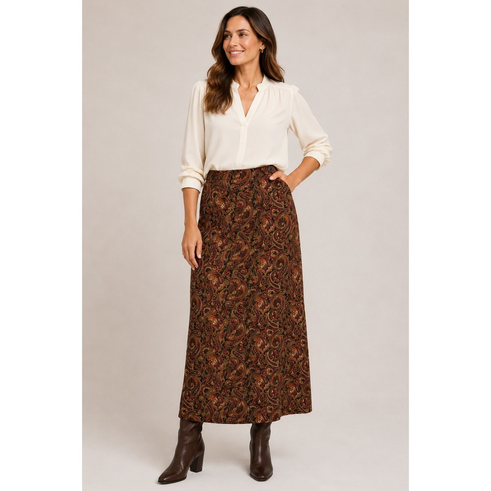 Casual Corner Annex Maxi Skirt Womens 12 Brown Paisley Soft Vintage Y2K Fall